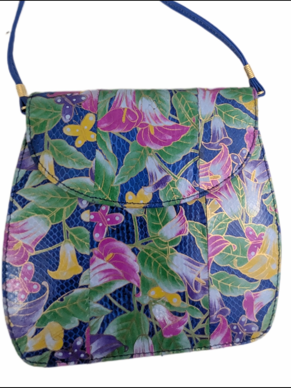 J. Renee Vintage Multicolored Floral Print With Metallic Gold Inlay Crossbody